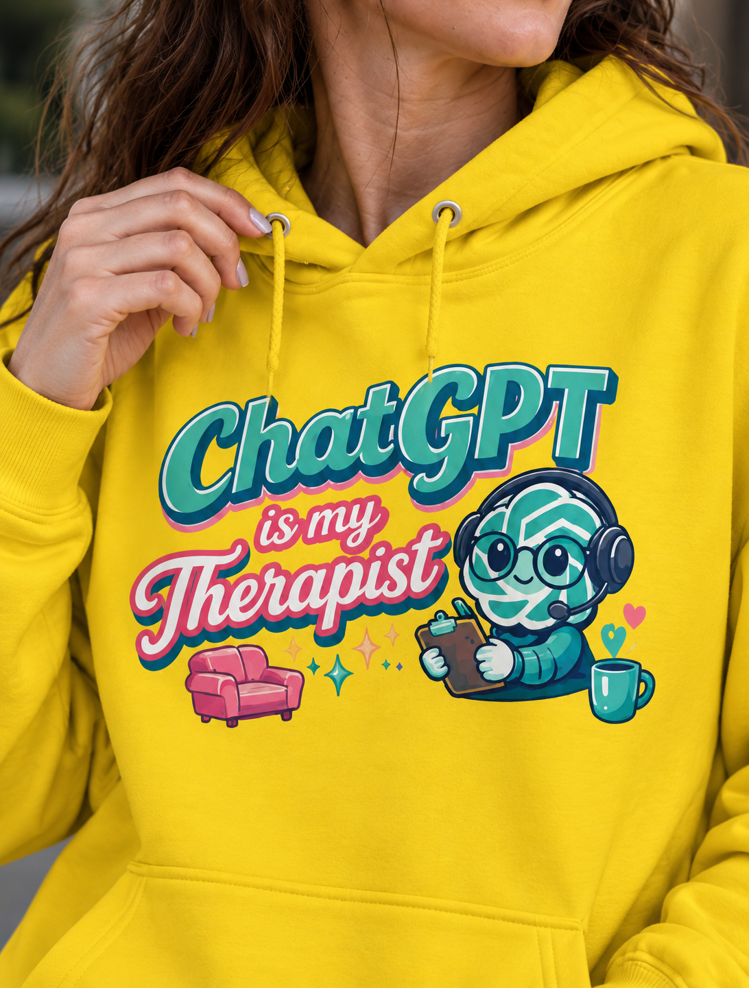 ChatGPT Is My Therapist Hoodie — Cute Retro AI Graphic Pullover for Students & Tech Lovers
