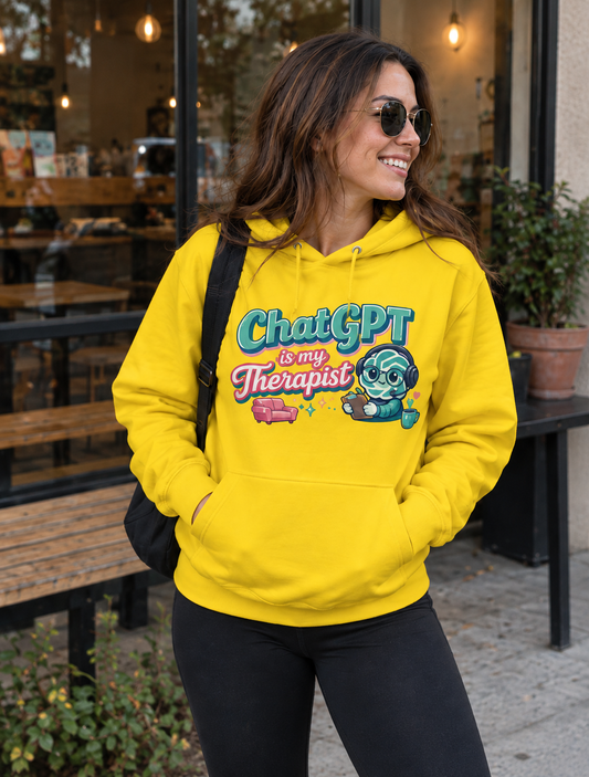 ChatGPT Is My Therapist Hoodie — Cute Retro AI Graphic Pullover for Students & Tech Lovers