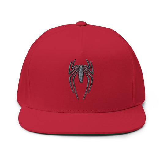 Embroidered Spider Logo Flat Bill Cap — Snapback Hat for Fans
