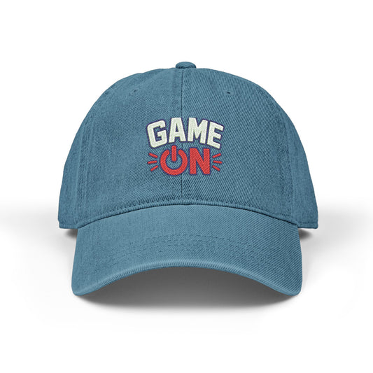 Game On Denim Hat — Embroidered Vintage-Style Baseball Cap for Gamers