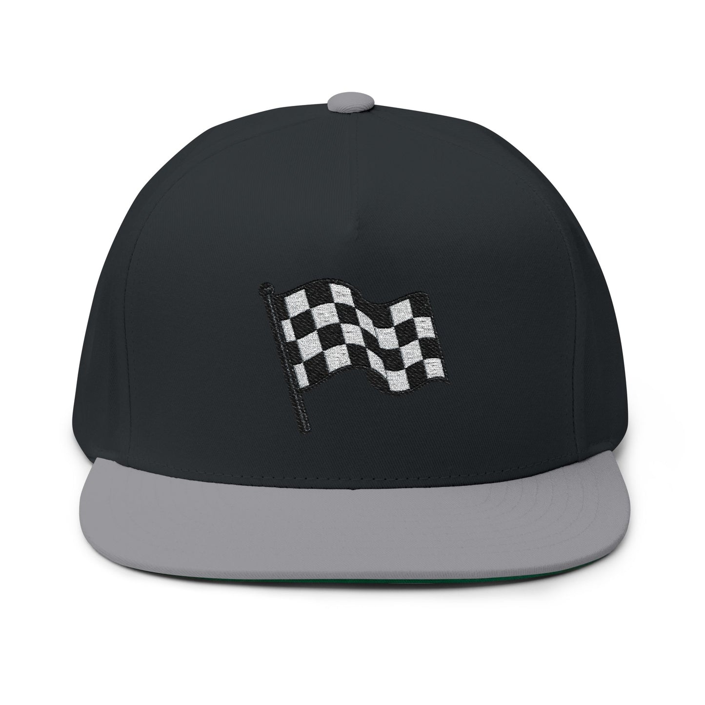 Checkered Flag Embroidered Flat Bill Cap