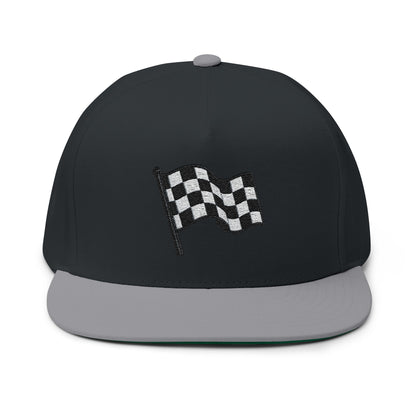 Checkered Flag Embroidered Flat Bill Cap