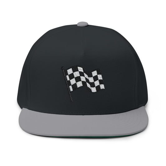 Checkered Flag Embroidered Flat Bill Cap