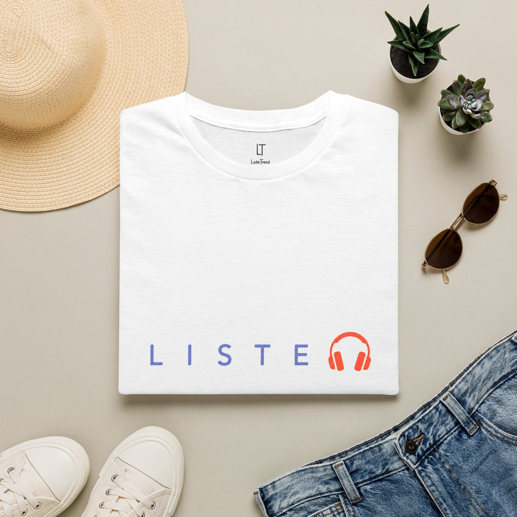 T-Shirt — “LISTEN” Minimal Headphones Graphic Tee