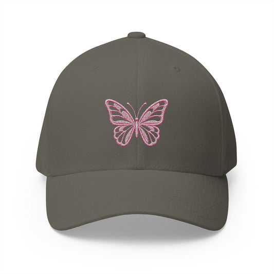 Embroidered Pink Butterfly Cap — Women’s Cute Floral Baseball Hat